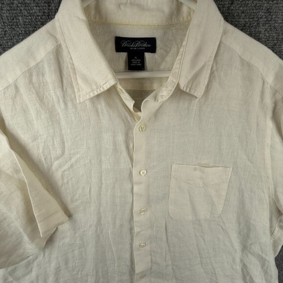 Brooks Brothers All Irish Linen Ivory XL Men Button Up Shirt Short Sleeve Woven - Picture 1 of 16